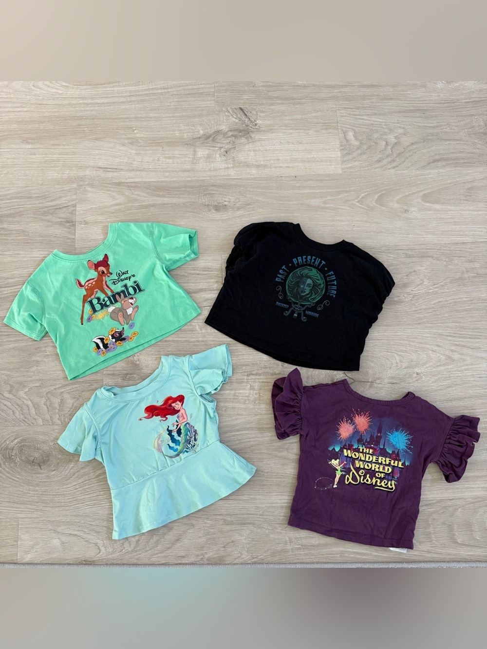 Disney Store Toddler Girls Tee/Crop Top Bundle | XXS Haunted Mansion Bambi Ariel
